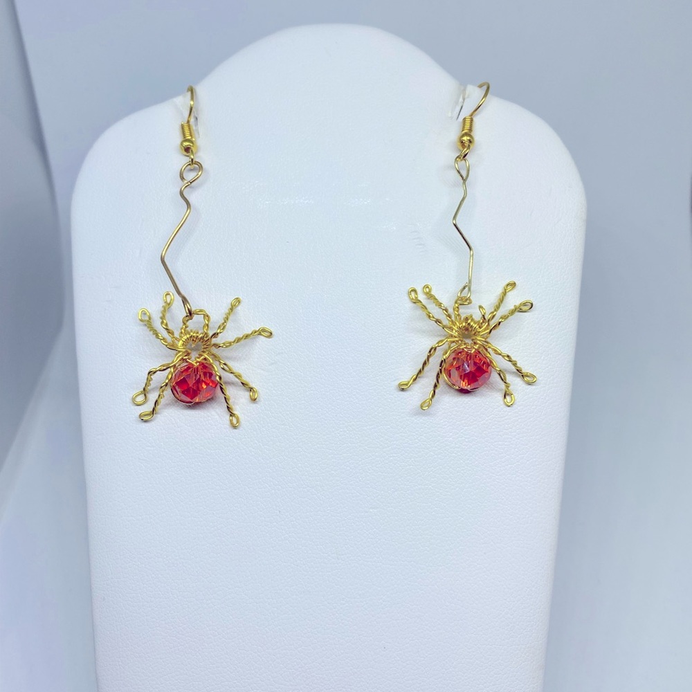 Handmade wire wrapped spider earrings